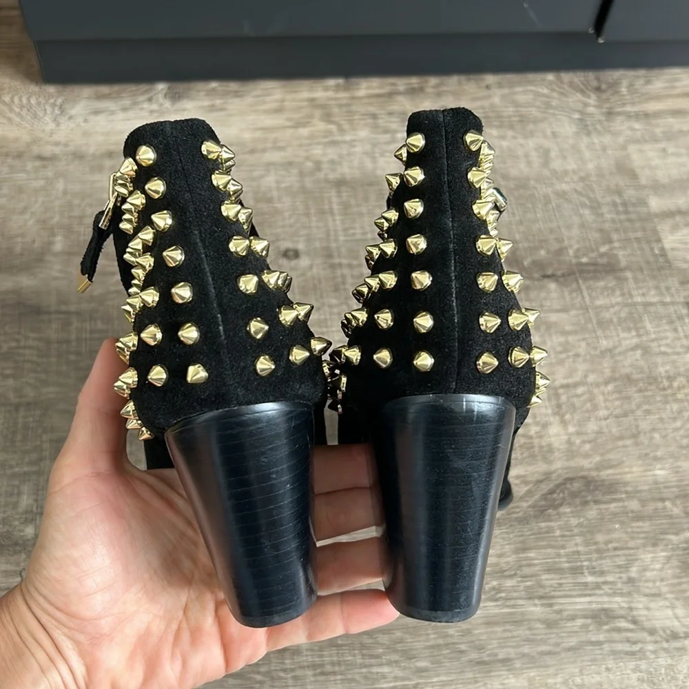 Zara Black Suede Ankle Boots with Gold Studs - Picture 5 of 5